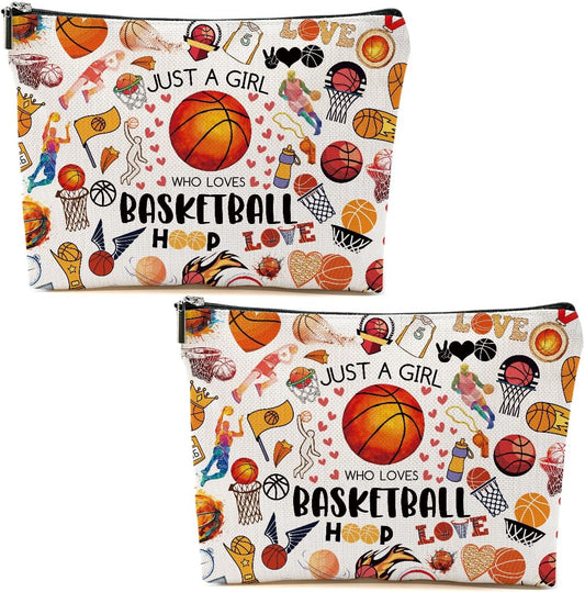 2pcs Basketball Gifts Cosmetic Bag Toiletry Bag Basketballs Makeup Bags for Women Birthday Graduation Gifts for Women Teens Girls Girlfriend Basketball Lover Fan