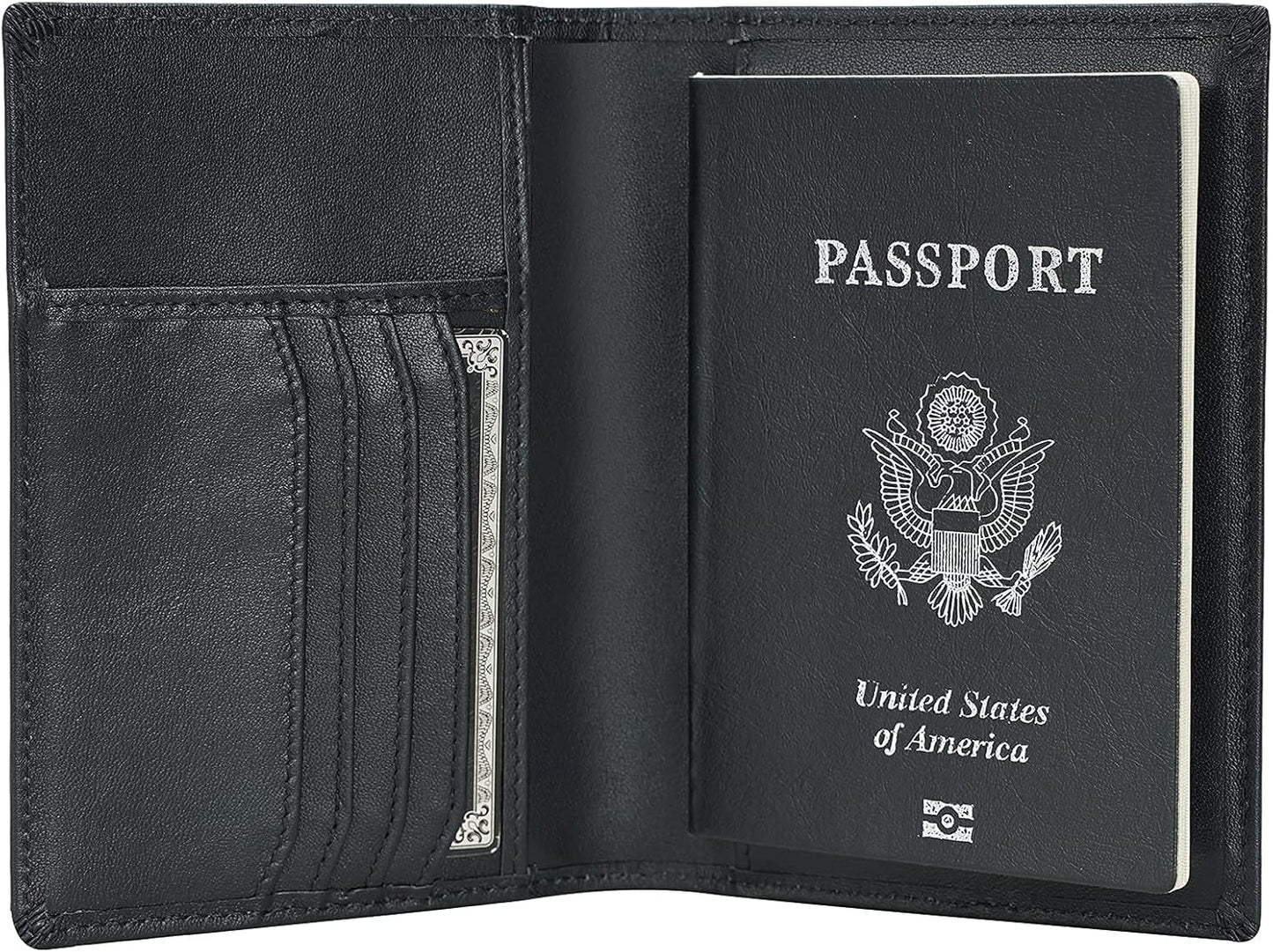 Polare Men's Slim RFID Blocking Leather Passport Holder Travel Bifold Wallet (Black)