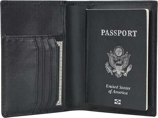 Polare Men's Slim RFID Blocking Leather Passport Holder Travel Bifold Wallet (Black)