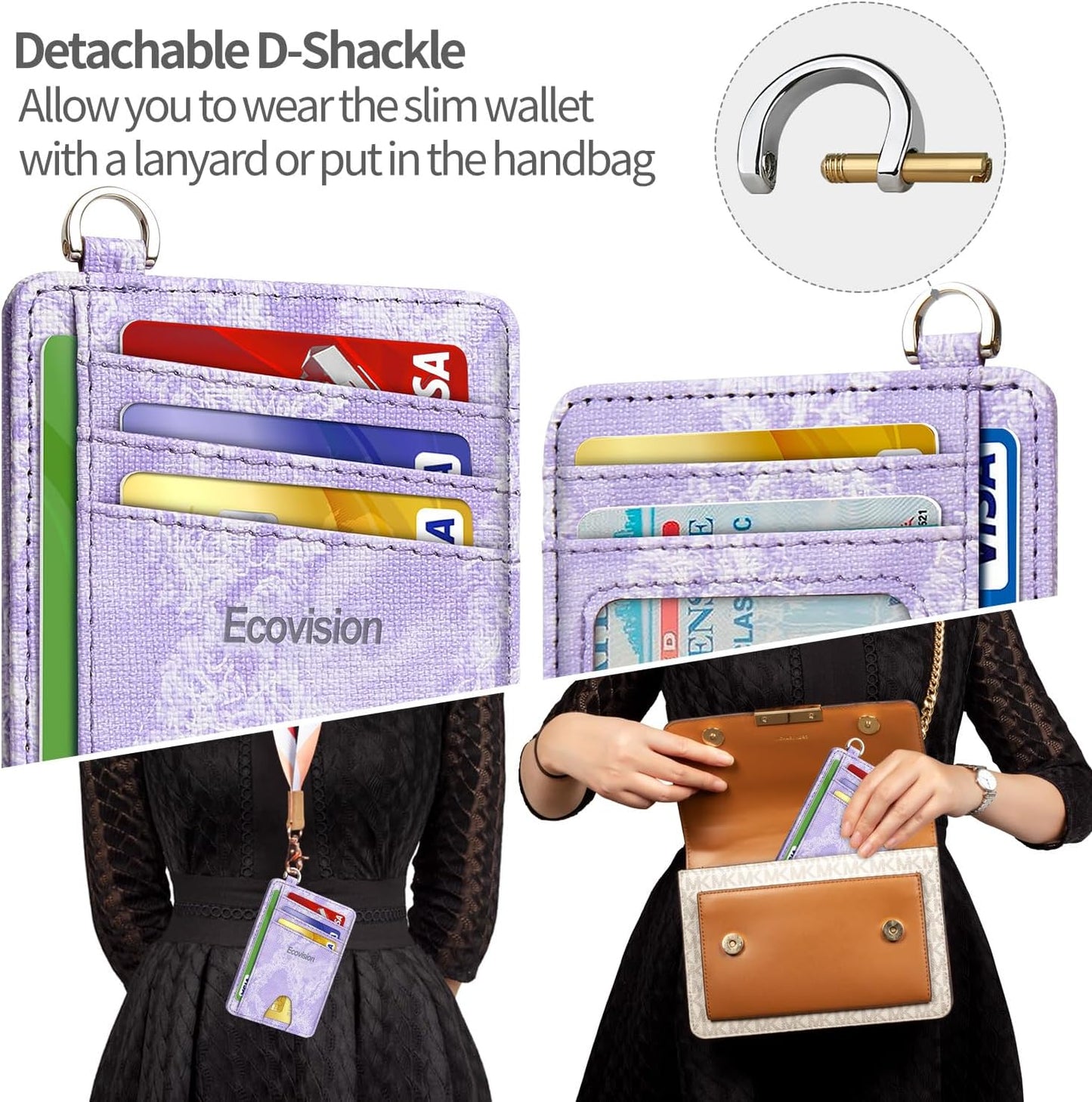EcoVision Slim Minimalist Front Pocket Wallet, RFID Blocking Credit Card Holder Wallet with Detachable D-Shackle for Men Women