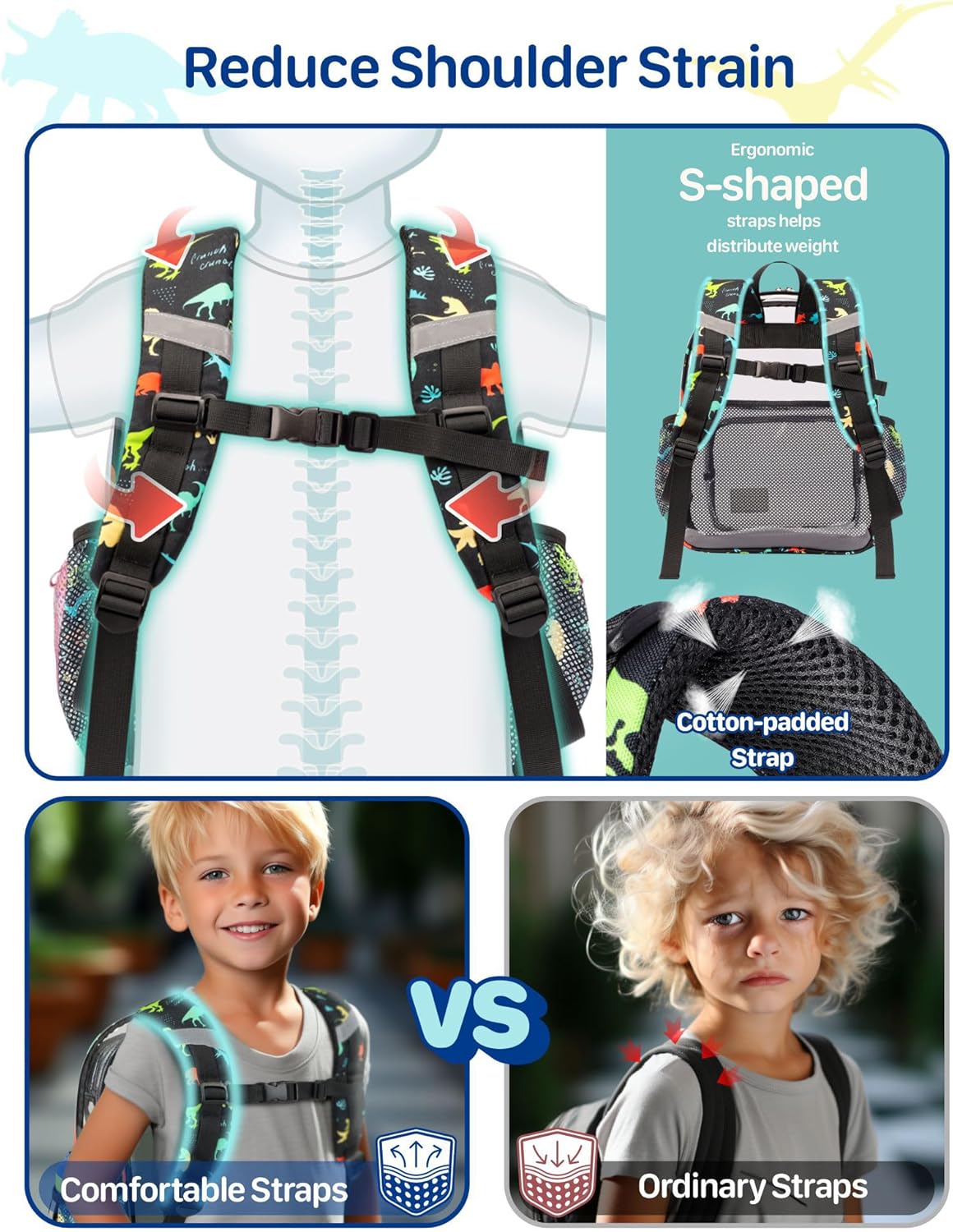 Bagseri 2pcs Clear Backpack for Boys - 15 Inch Clear Bookbag for Kids Aged 3 to 8 Heavy Duty Transparent Backpack for School, Black Dinosaur & Blue Dinosaur