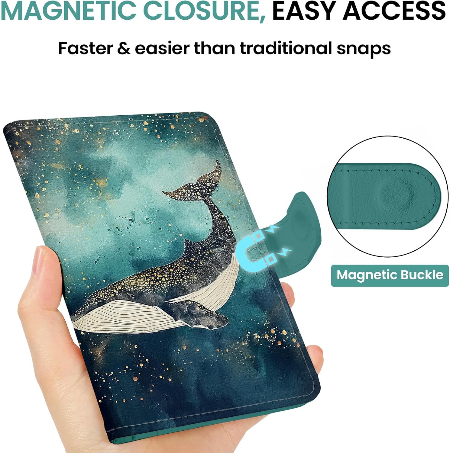 Passport Holder for Travel Essentials, RFID Blocking Leather Cover Wallet with Magnetic Closure