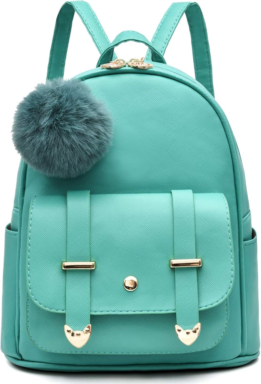I IHAYNER Girls Fashion Backpack Mini Backpack Purse for Women Teenage Girls Purses PU Leather Pompom Backpack Shoulder Bag