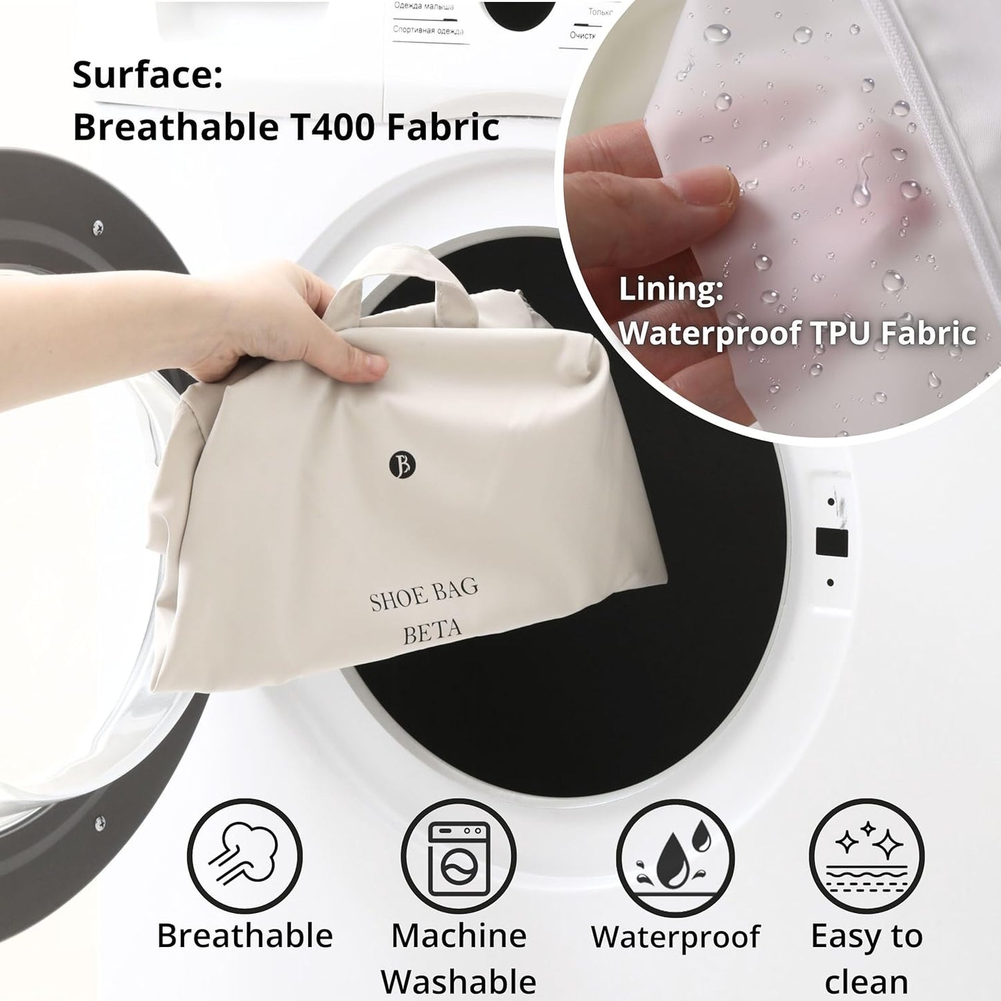 tianzong 2 Pack Shoe Bags for Travel, Water-resistant Shoe Storage Organizer with Zipper for Men and Women (Beige, T400-Beta)
