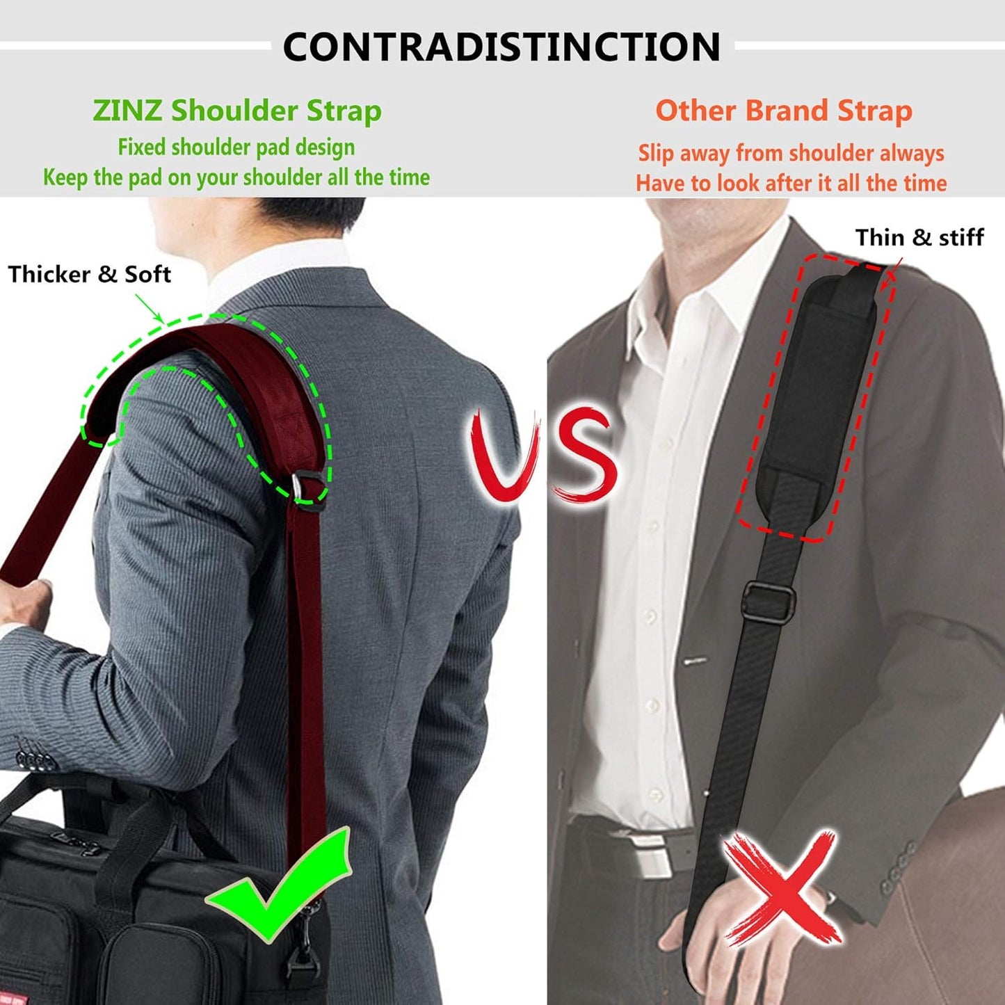 ZINZ Bag Shoulder Strap, Padded Adjustable Shoulder Strap Replacement