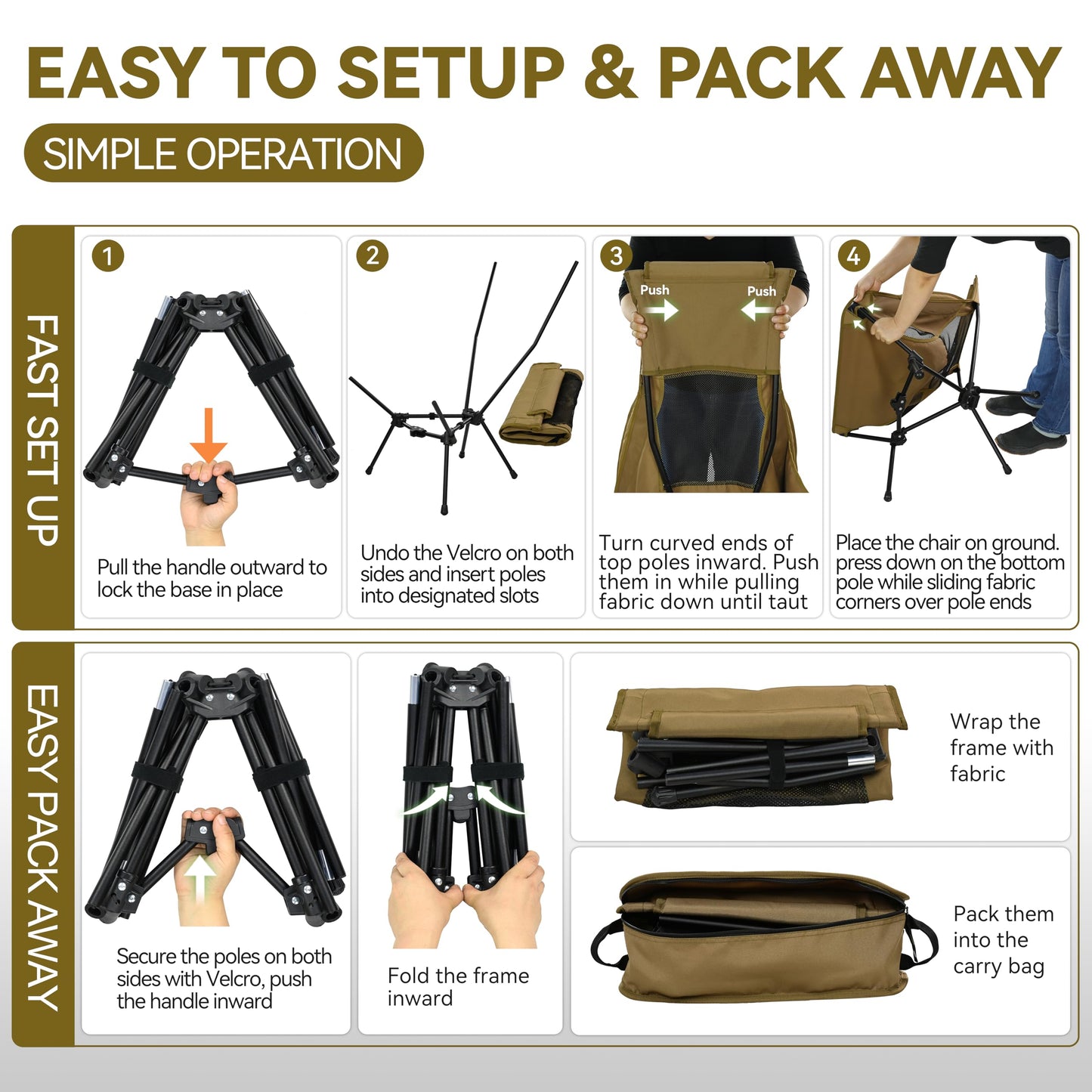 MARCHWAY Lightweight Folding High Back Camping Chair with Head Support, Stable Portable Compact for