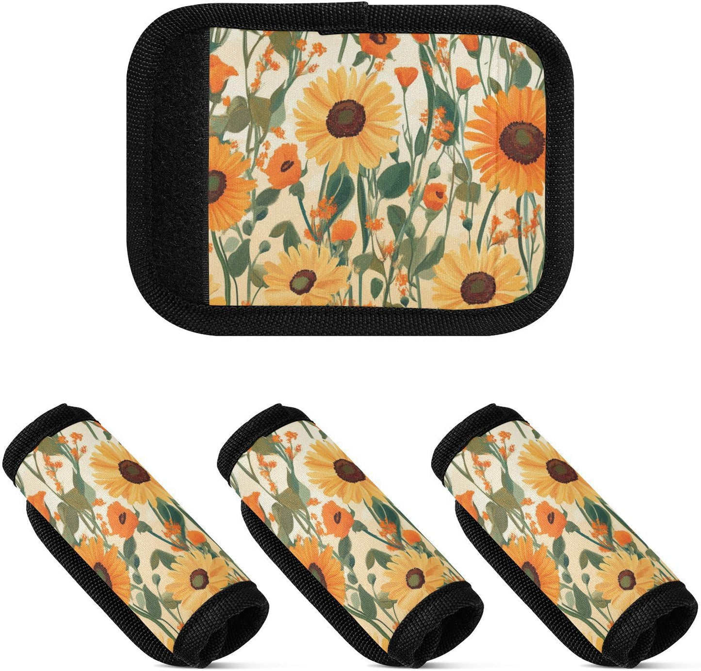 Cute Sunflowers and Poppy Flowers 2 Pack Luggage Handle Wraps Covers for Suitcase Identifiers Bag Tags Travel Accessories