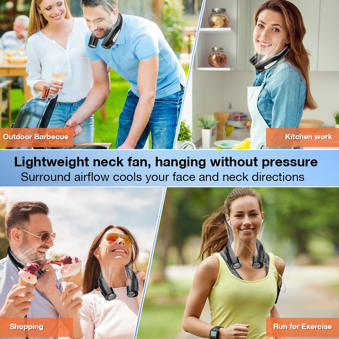 Hionly AI Neck Fan, 6 Speeds Adjustable Portable Personal Fan Rechargeable, Faster Cooling Wearable
