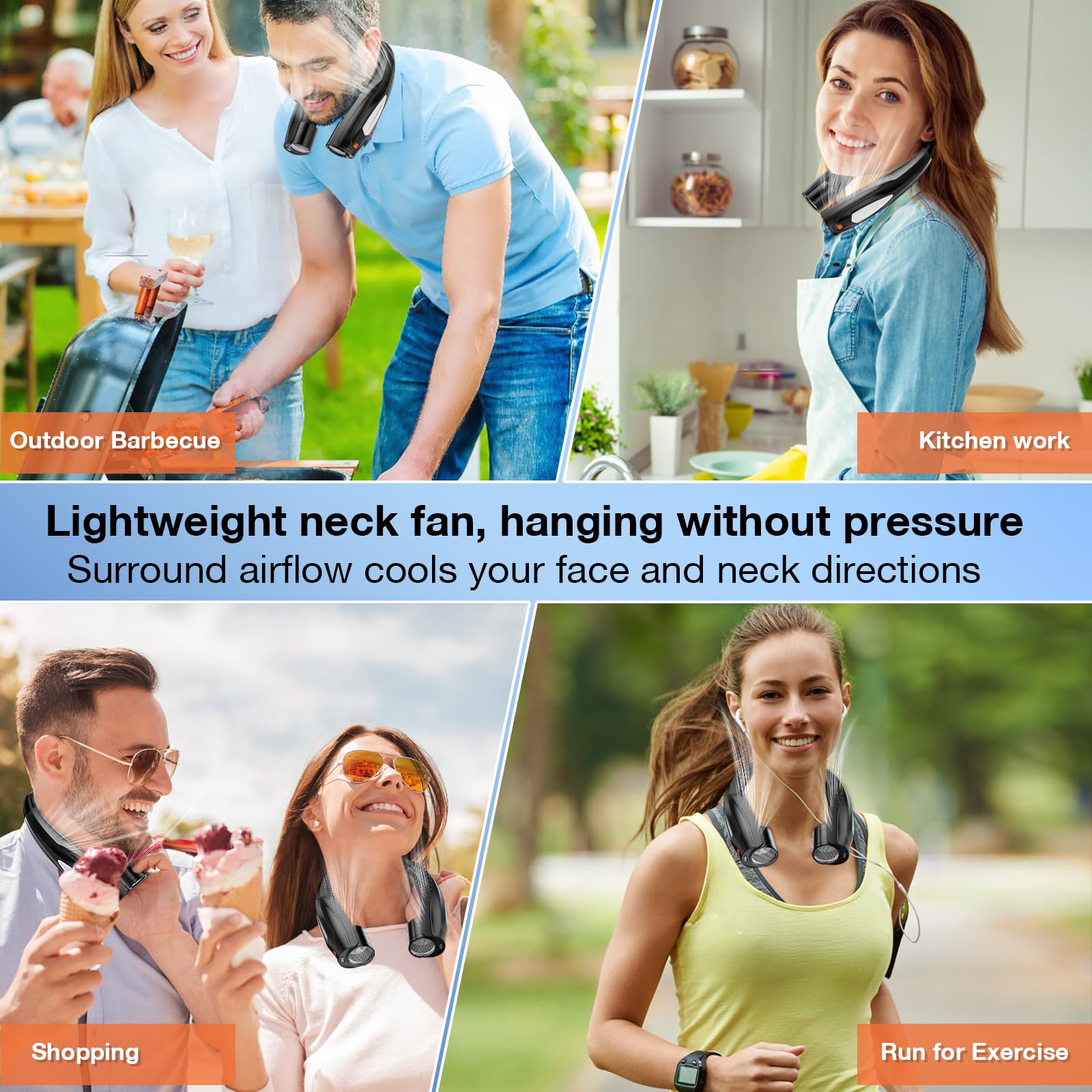 Hionly AI Neck Fan, 6 Speeds Adjustable Portable Personal Fan Rechargeable, Faster Cooling Wearable