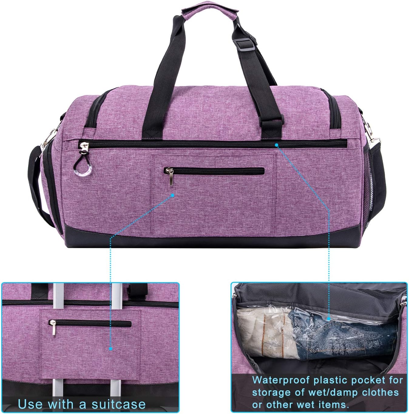 Kuston Sports Gym Bag with Shoes Compartment &Wet Pocket Gym Duffel Bag Overnight Bag for Men and Women