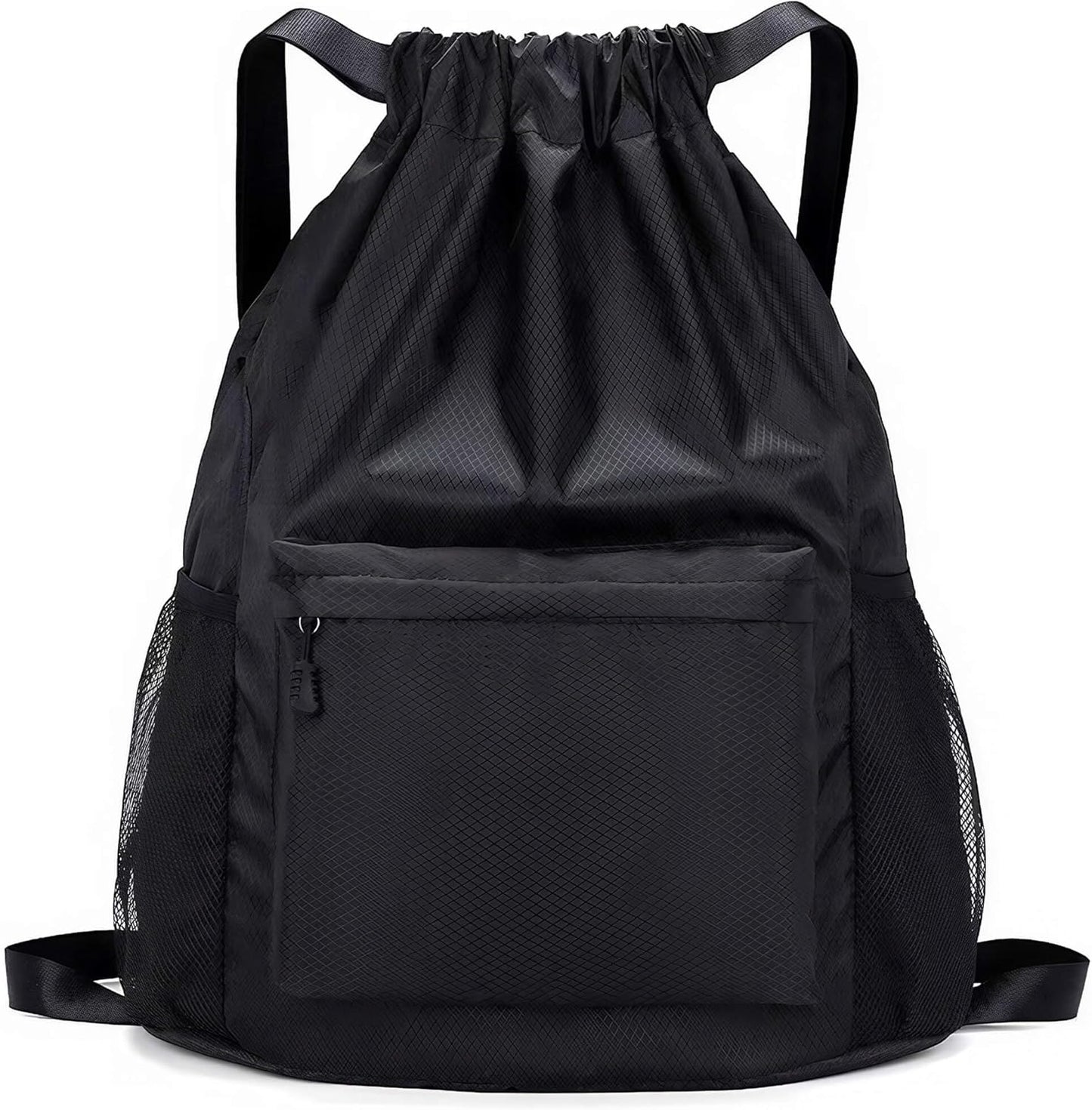 Drawstring Backpack Sports Small Gym Bag for Men Drawstring Bags Soccer Bag Water-Resistant String Backpack with Side Pocket Lightweight Black