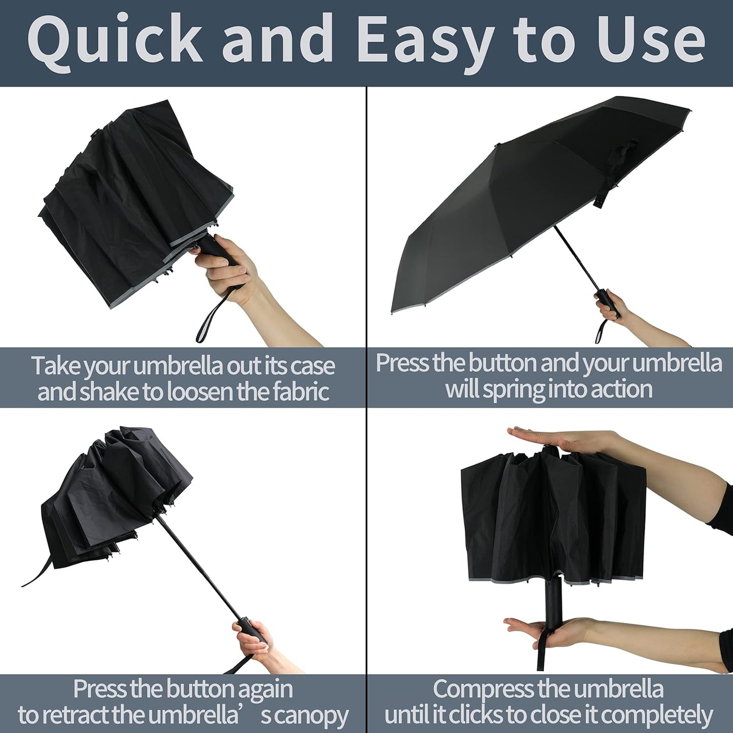 Windproof Compact Rain Umbrella for Travel 42/46 Inch Premium Fabric Auto Open Perfect for Purse and Backpack Portable Umbrella for Women and Men