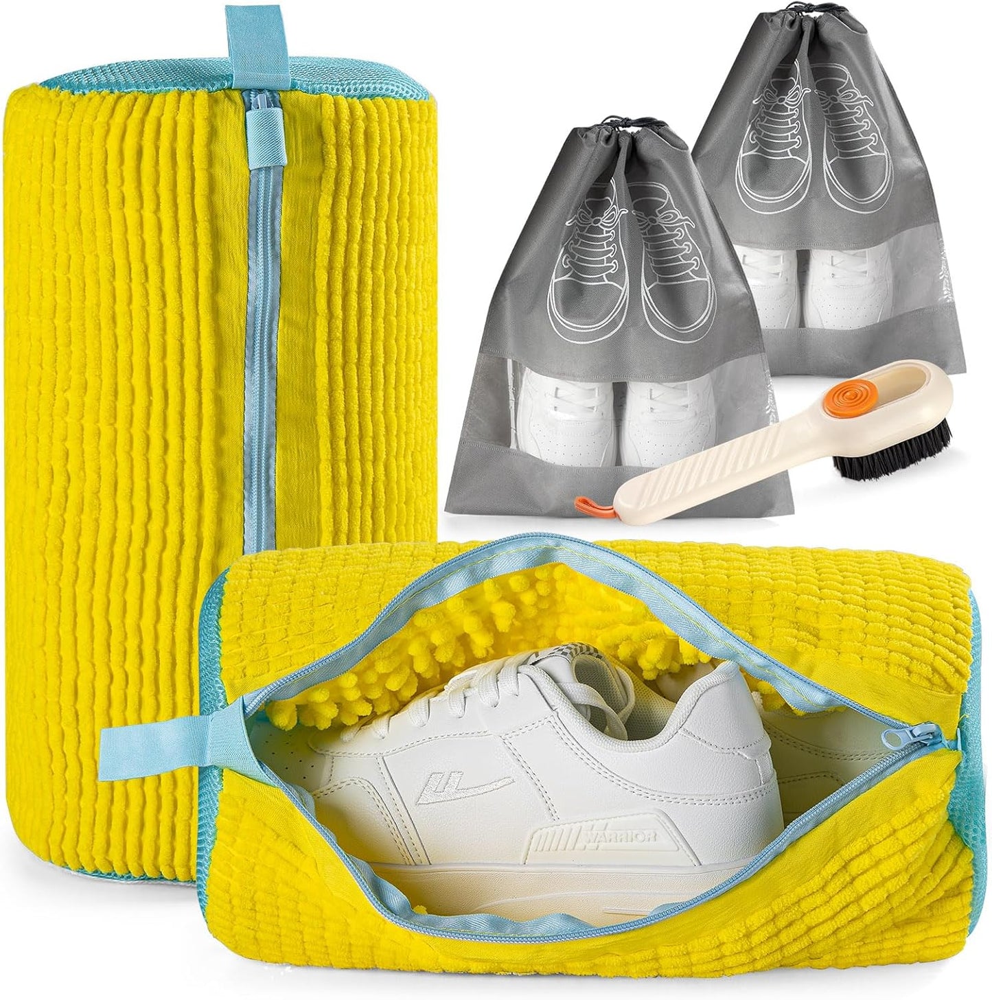 2 Pack Shoe Washing Bags with 2 Shoe Bags for Travel & 1 Shoe Brush - 360° Deep Clean for Sneakers/Tennis Shoes, Reusable with Self-locking Zipper & Microfiber Lining