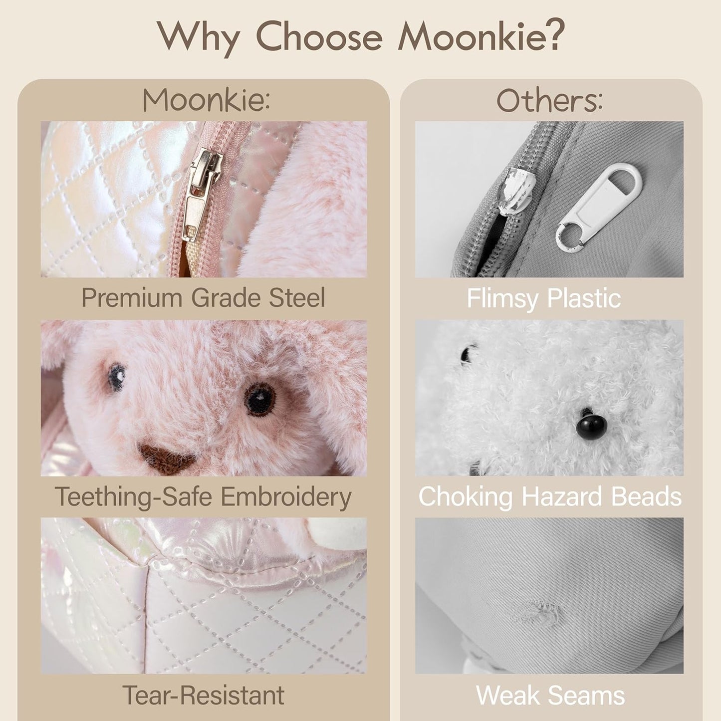Moonkie Hug & Go™ Bunny Toddler Backpack – Soft Plush Bag with Detachable Toy for Girls Aged 2–4 | Perfect for Daycare | Travel & Birthday Gifts