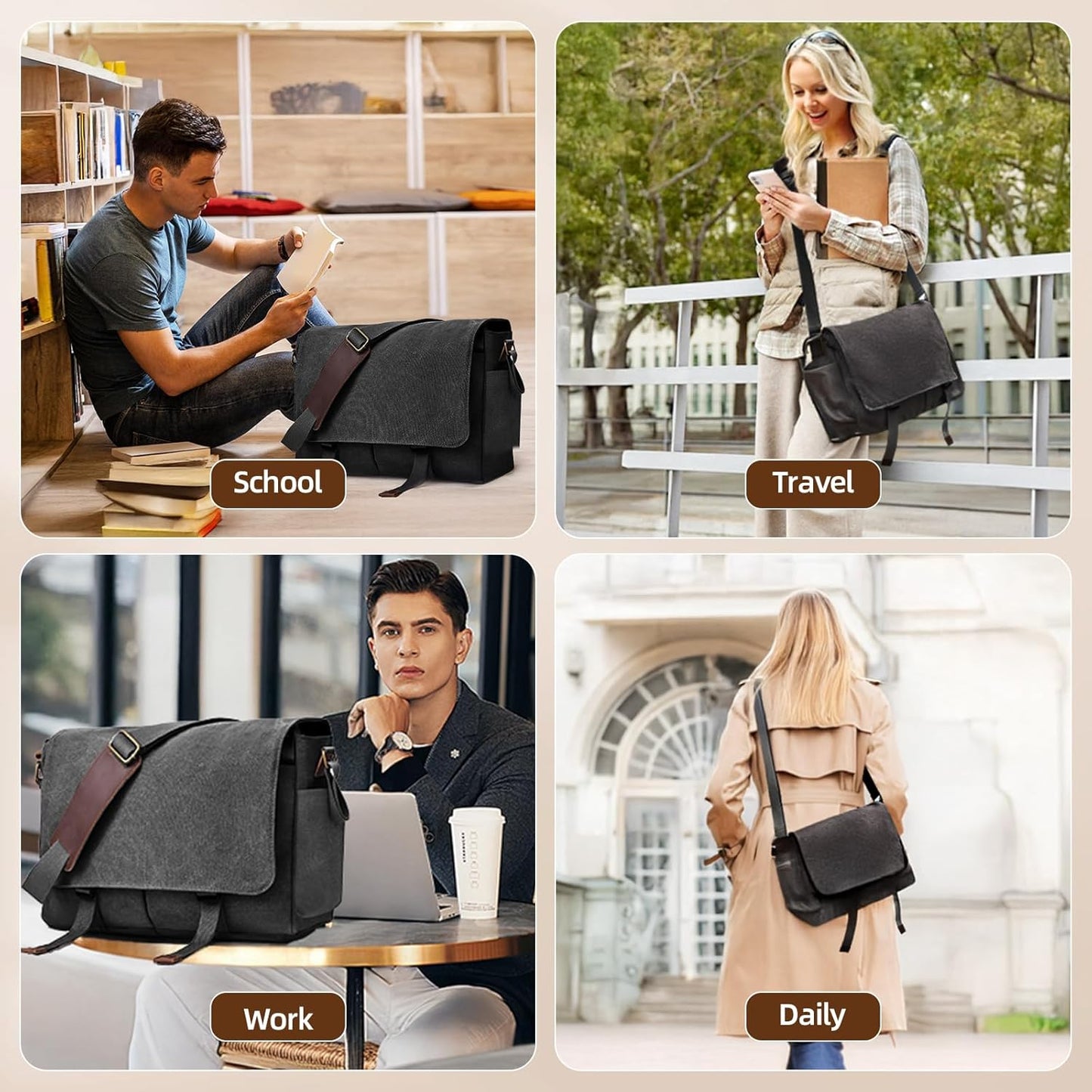 Messenger Bag for men Laptop Bag UnisexRetro Canvas Bag14-15.6 inches Casual single shoulder bag