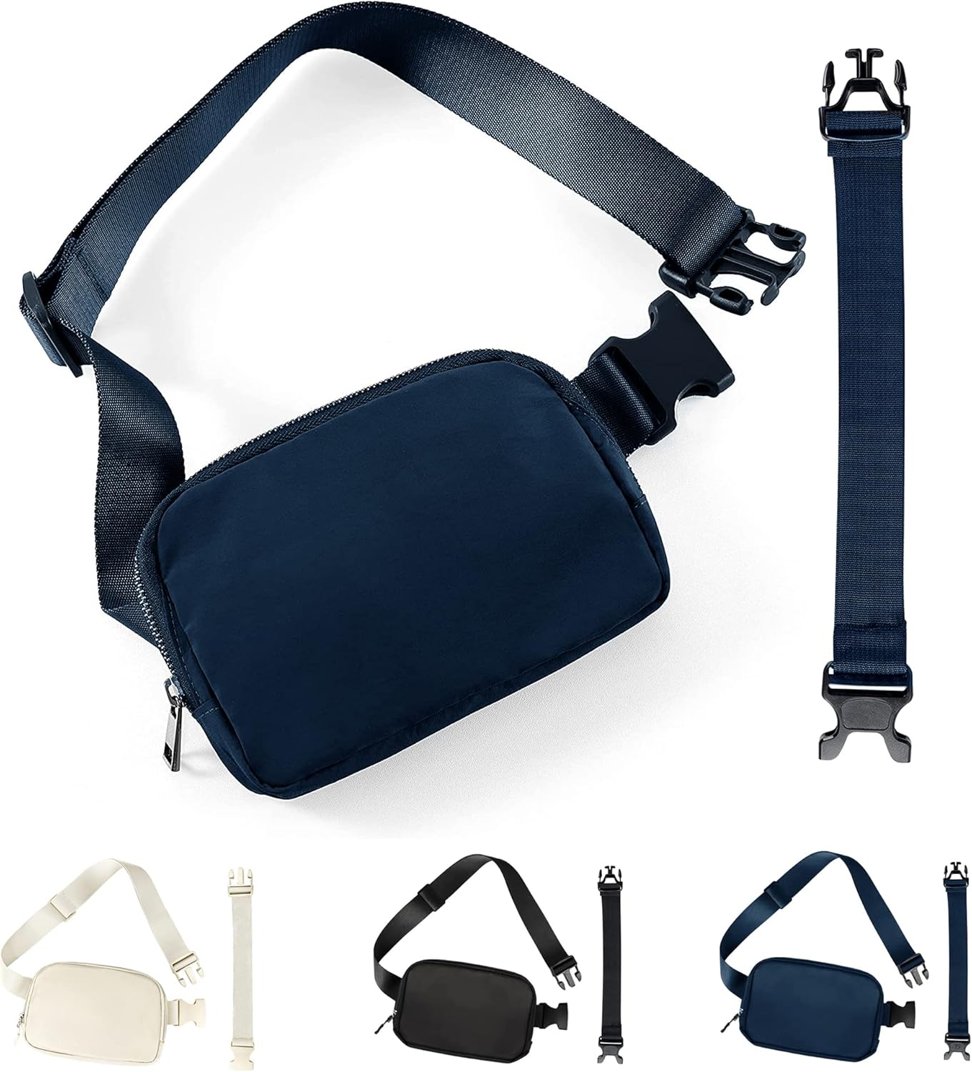 Fanny Pack for Women Men,Fashion Crossbody Bag Mini Belt Bag with Adjustable Strap and 11.8in Extension Belt, Waterproof Waist Bag for Outdoor Running Hiking Walking Travel (Navy Blue)
