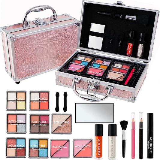 Makeup Kit for Teenager & Women Full Kit, All in One Makeup Set With The Small Cosmetic Train Case, Professional Makeup Kit, Makeup Gift Set for Women Girls (pink)