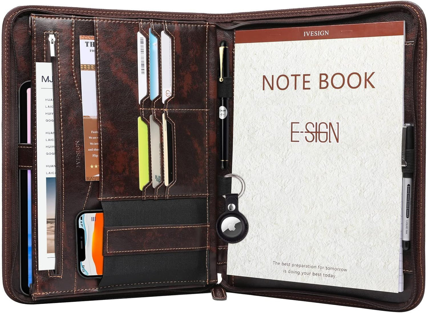 IVESIGN Zippered Padfolio for Women & Men Resume Portfolio Folder Vegan Leather Business Organizer