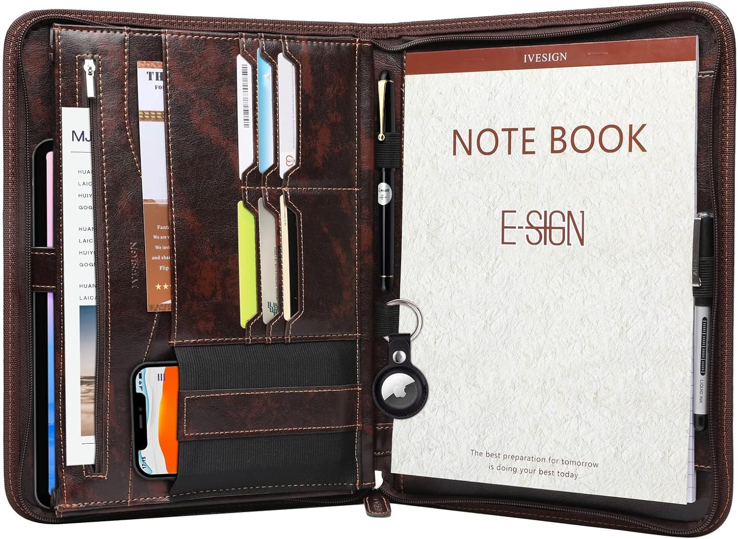 IVESIGN Zippered Padfolio for Women & Men Resume Portfolio Folder Vegan Leather Business Organizer