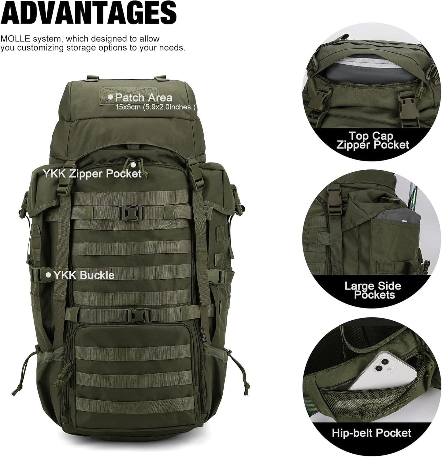 Mardingtop 70L Internal Frame Backpack for Hunting,Camping,Hiking Backpacking Backpack with Rain Cover