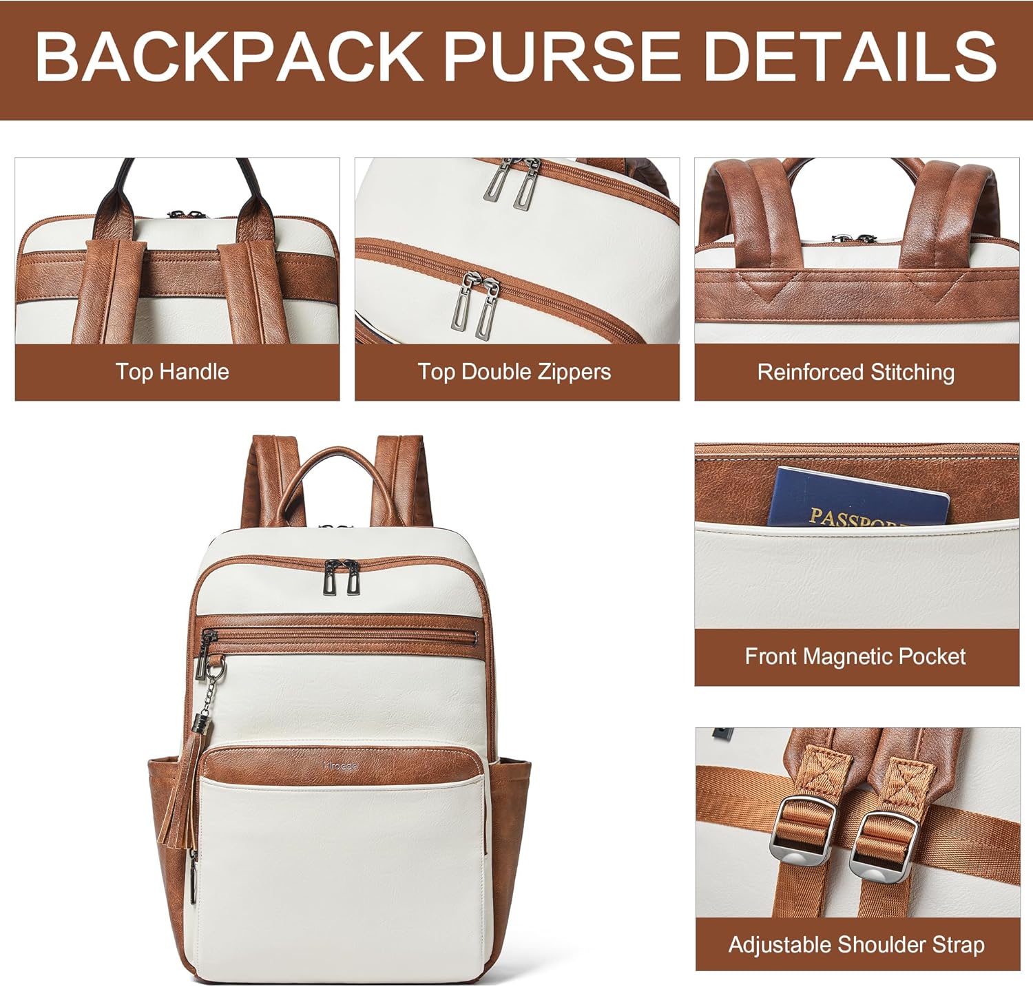 Leather Laptop Backpack for Women,Leather Backpack with Laptop Compartment Fit 15.6 inch