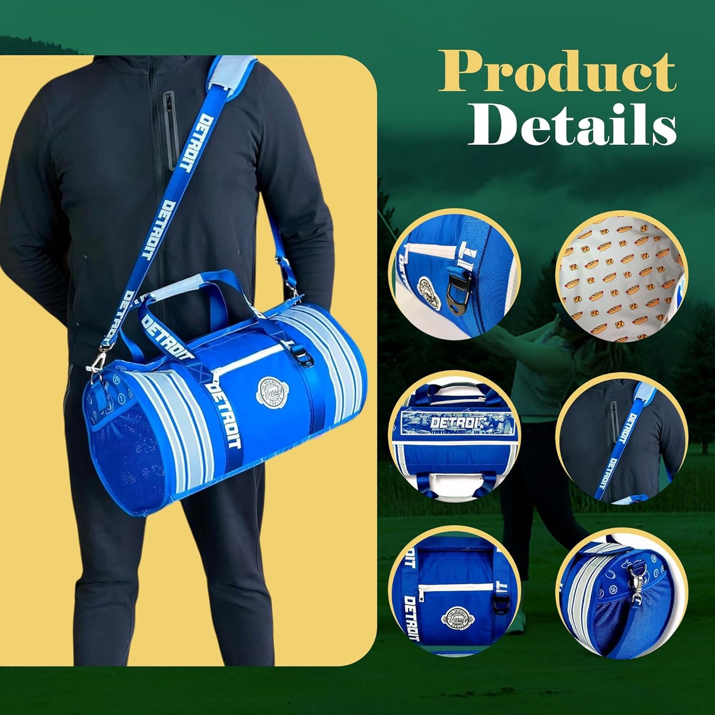 Varsity Cooler Detroit Travel Party Duffel & Cooler – 30 Can Leakproof Insulated Tote Bag, Waterproof Soft compartment for Tailgating, Golf, Beach, Carry-On Luggage & Outdoor Sports
