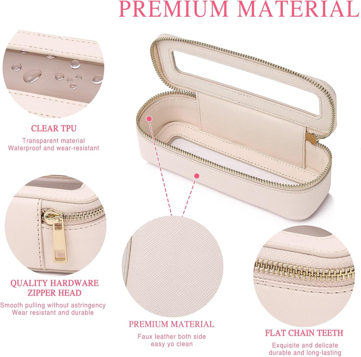 Clear Travel Makeup Bag with Brush Case Portable Transparent Cosmetic Bag and Toiletry Bag Waterproof Makeup Organizer with Zipper Car Essential for Women (Beige, M+Slim)