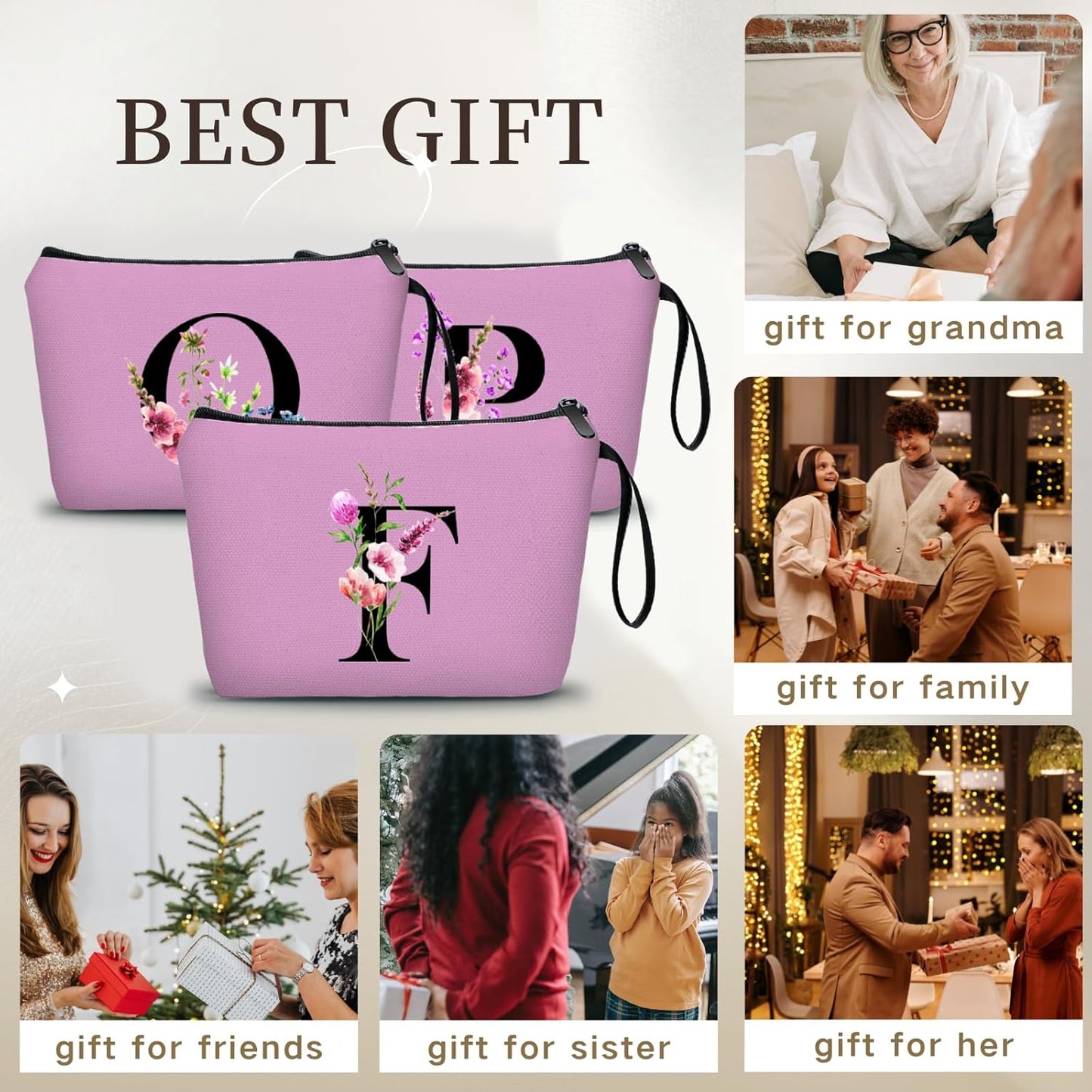 Birthday Thank You Appreciation Monogrammed Gifts for Mom Aunt Teacher Sister Friend Coworkers Bride Bridesmaid Makeup Cosmetic Bag with Mirror Mothers Day Christmas Graduation F
