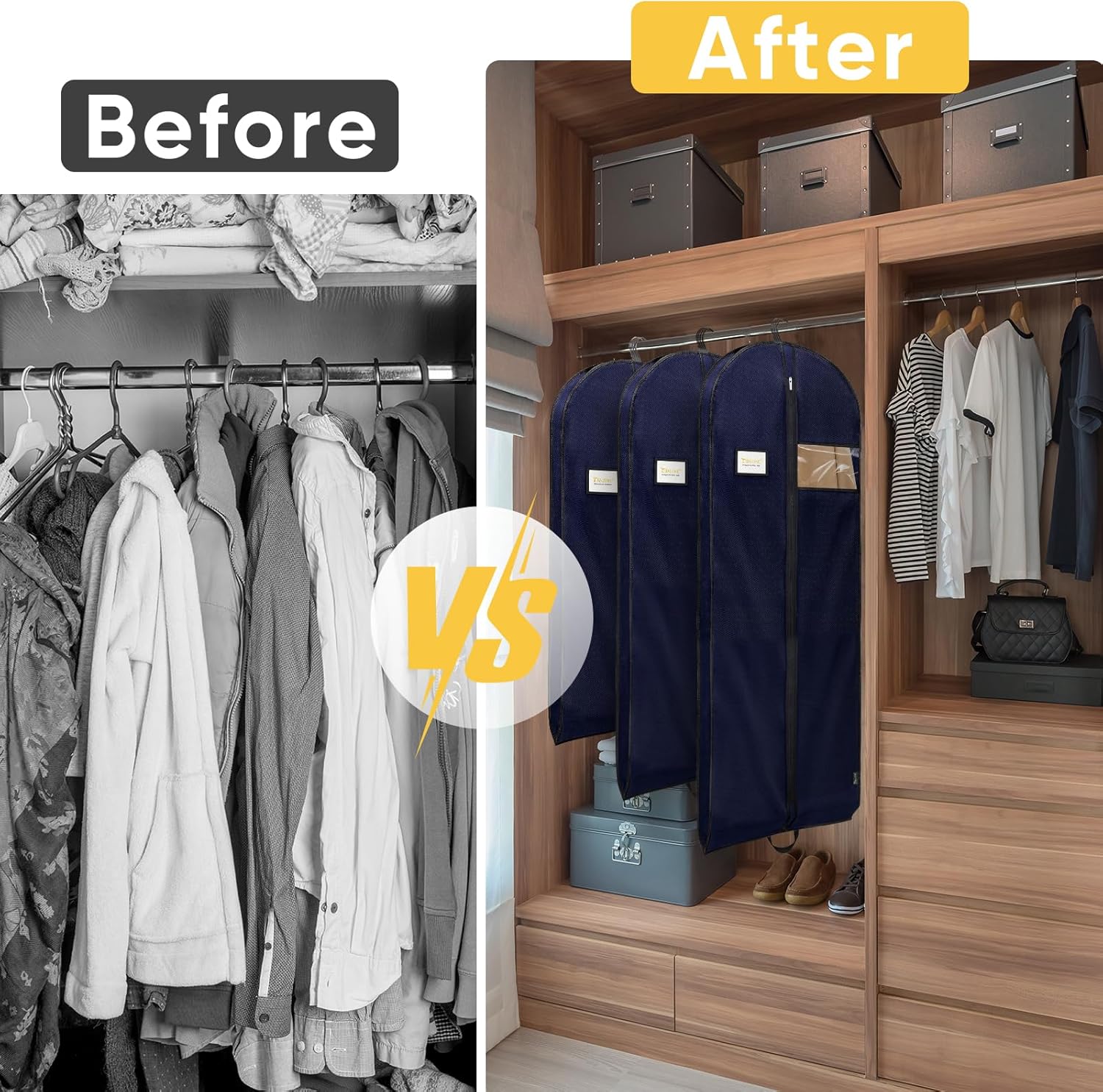 BALEINE 1PK Heavy Duty Garment Bag with Shoe Storage Travel Bag for Dresses, Suit, Coats Travel