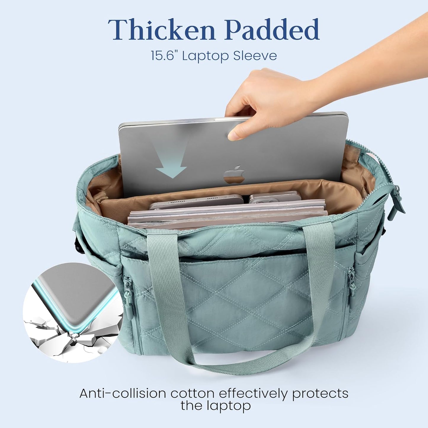 befen Laptop Tote Bag for Women Work, Travel Tote Bags Nurse Puffer Quilted Handbags, Lightweight Waterproof Beach Purse
