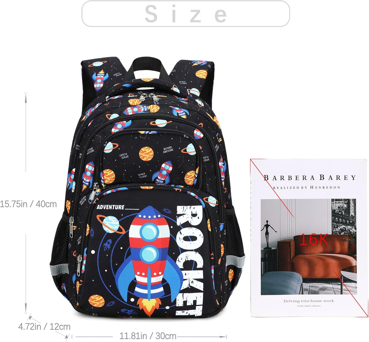 abshoo Cute Rocket School Backpack For Boys Elementary Kindergarten Kids School Bag (Rocket Black)