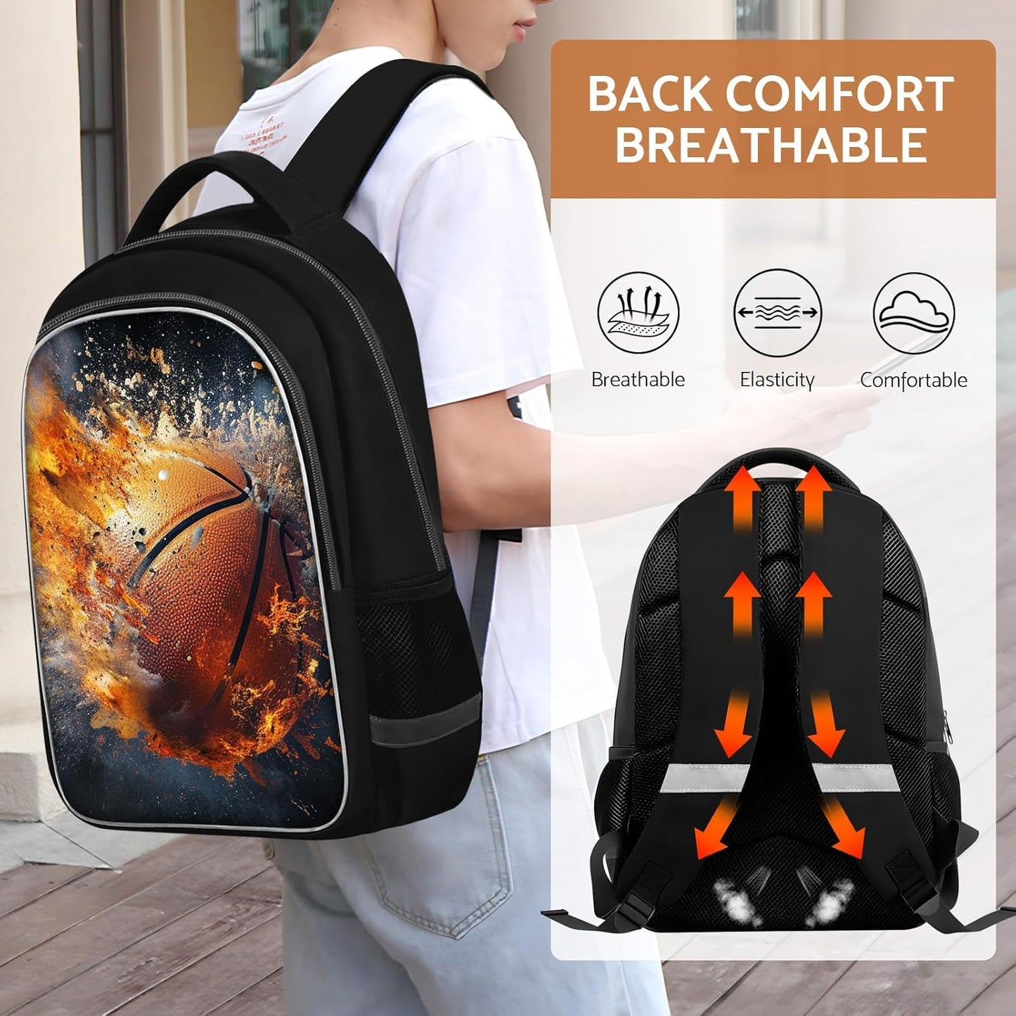 School Backpack for Boys - Basketball Boys Backpack for Kids Children Elementary Middle School - 17 Inch Sport Bookbag Travel Back Pack for Ages 6-14