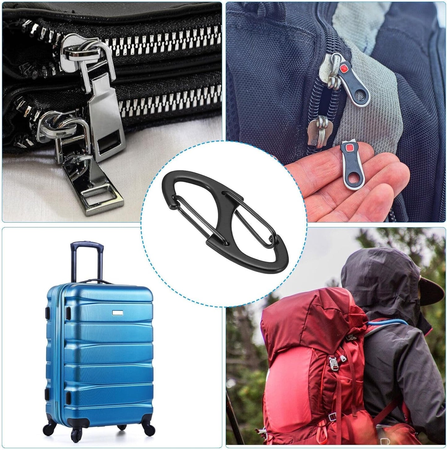 9Pcs Zipper Clip Theft Deterrent, Double Opening Lock Zipper Pull Replacement Clips, Small Carabiner Clips for Bag Luggage Pickpocket Backpack Purse Traveling Camping Suitcase