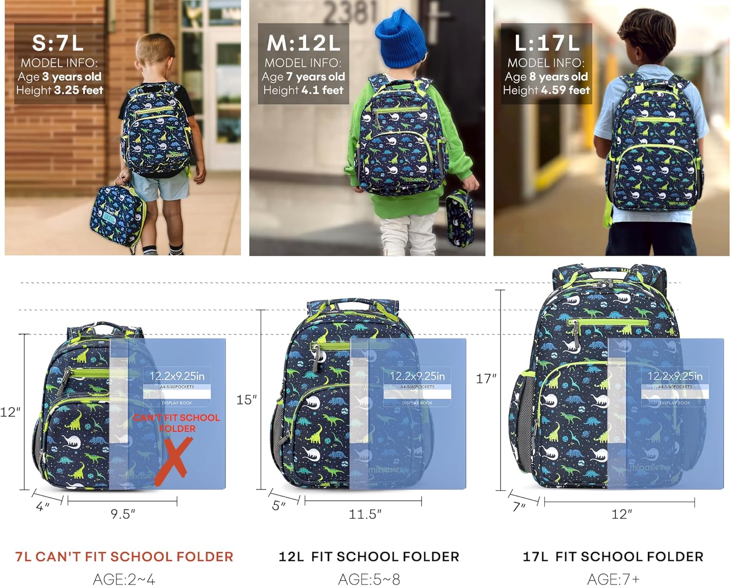 mibasies Toddler Backpack for Boys 2-4: Cute Kids Backpacks Boys - Preschool Kindergarten Backpack