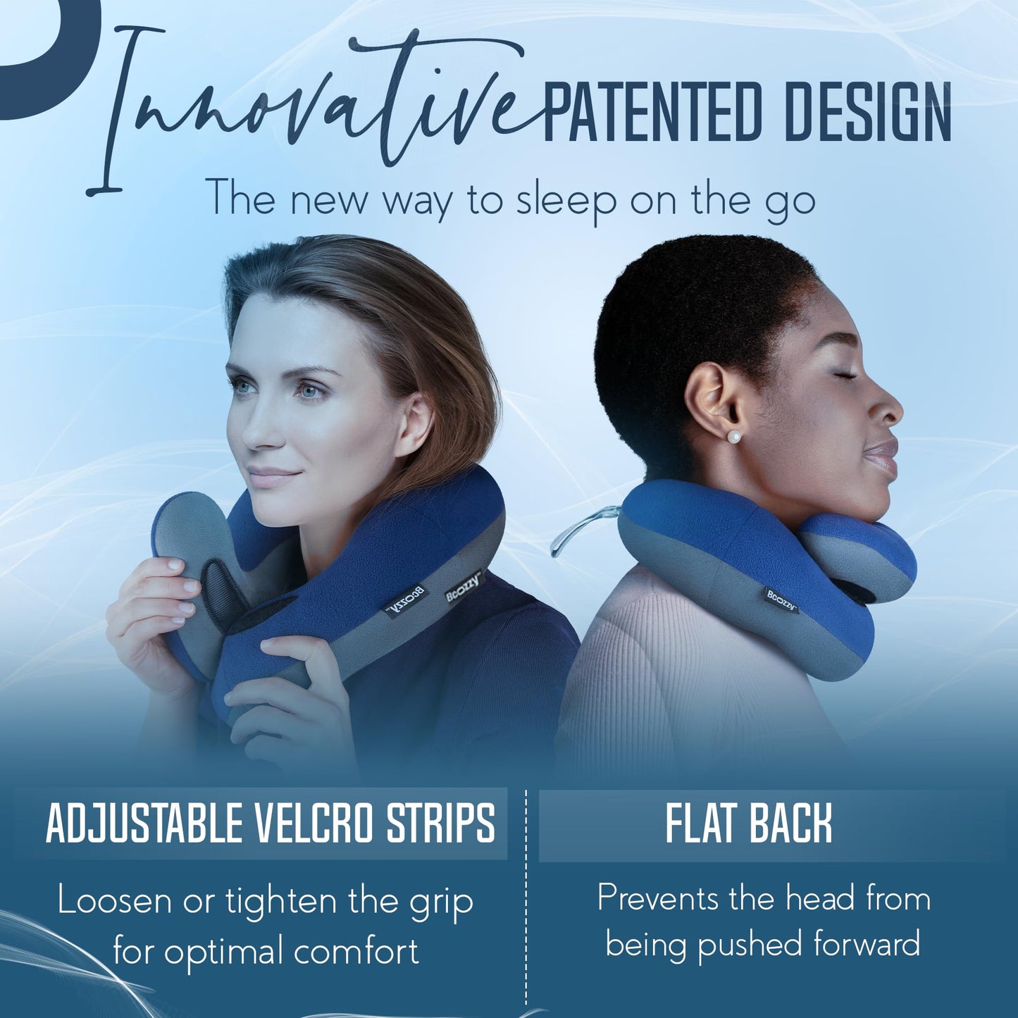 BCOZZY Travel Neck Pillow for Airplane – Patented Double Support for Head, Neck, and Chin. Best for