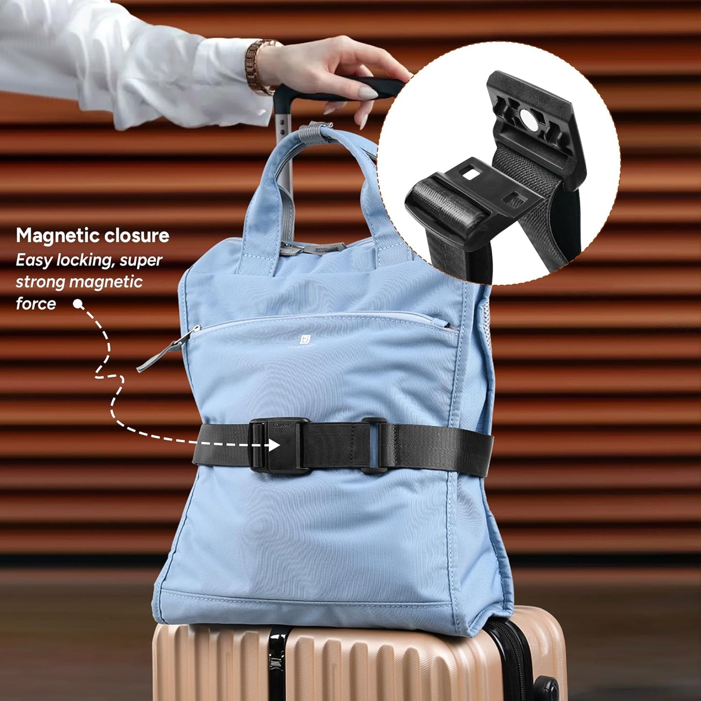 Travel Inspira Magnetic Quick-Release Travel Belt for Luggage Strap - Hands-Free, Lightens Load, Secures Multiple Bags, Adjustable & Lightweight for Effortless Travel