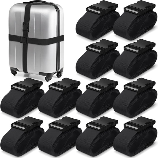 Eccliy 12 Pack Luggage Straps Suitcase Belts Wide Adjustable Packing Straps Travel Belts Accessories for Business Packing(Black)