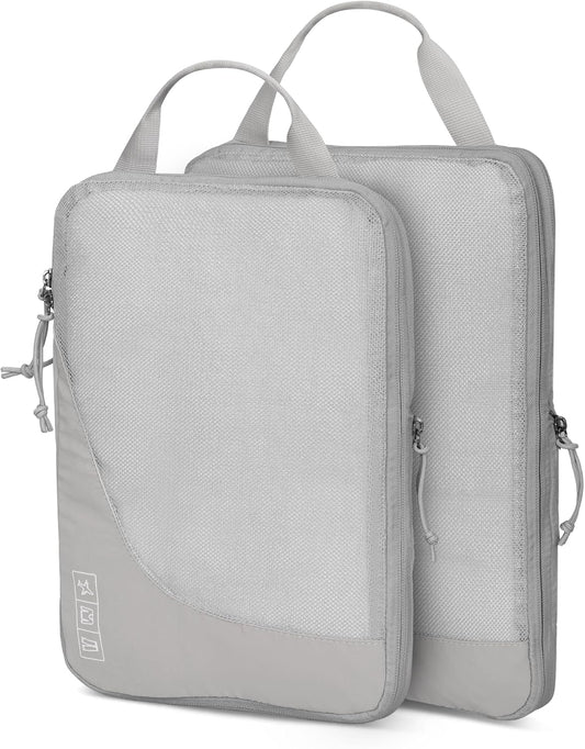 Hynes Eagle 6 Set/ 4 Set/ 2 Set Compression Packing Cubes Travel Essentials Lightweight Nylon Luggage Suitcase Organizer Bag Light Grey 2PCS
