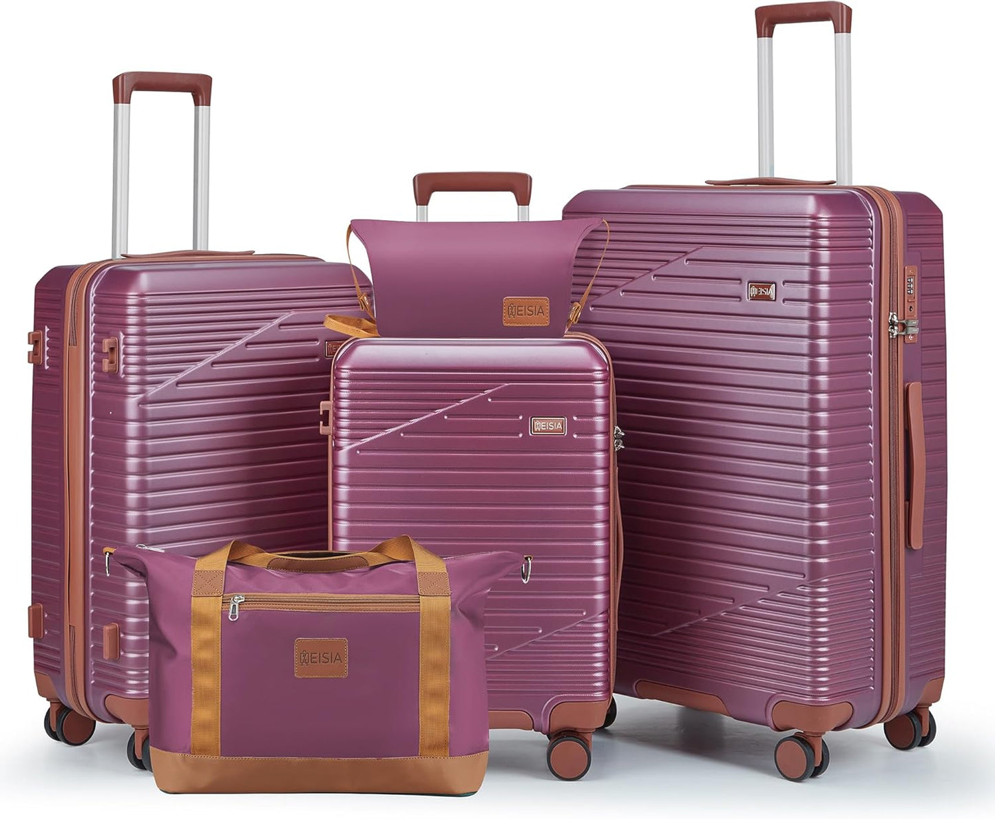 Luggage Sets 3 Piece, Hard Shell Carry on Suitcase with Spinner Wheels and TSA Lock, Travel Lightweight Luggage Set with YKK Zippers (Purple, 5 piece sets（20/24/28/DB/TB)