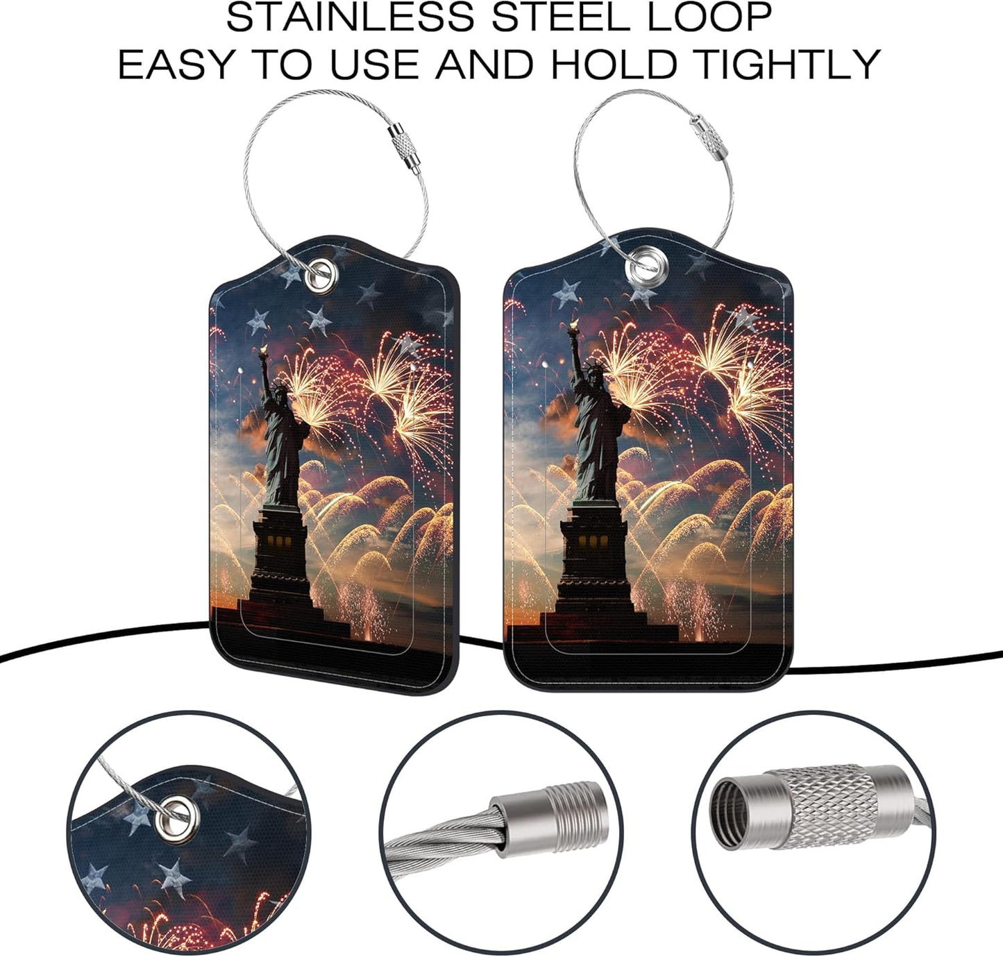 2 Pack Luggage Tags for Suitcase,Statue of Liberty PU Leather Idea Baggage Tag with Name Labels Privacy Cover Metal Ring Men and Women Travel Cruise Labels