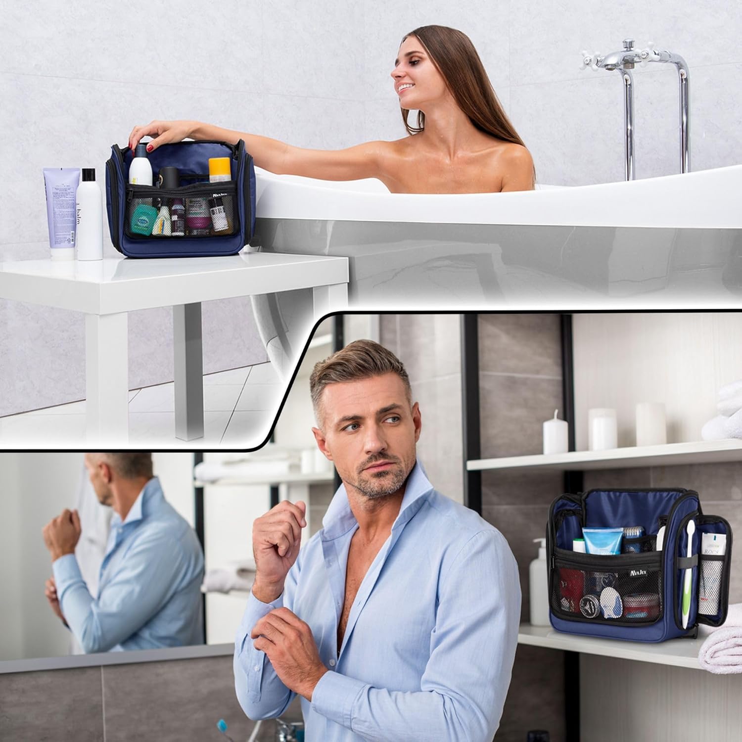 Travel Toiletry Bag for Men and Women - (10.6”x10.6”x3.2”) Large Hanging Toiletry Organizer