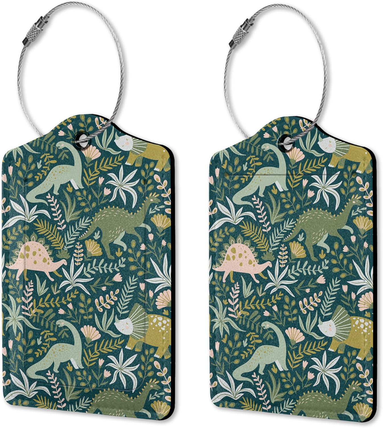 2 Pack Dinosaurs Luggage Tag for Suitcases,Tropical Leaves Luggage Tags PU Leather Bag Travel Suitcase ID Identifier Baggage Tags for Women Men Travel