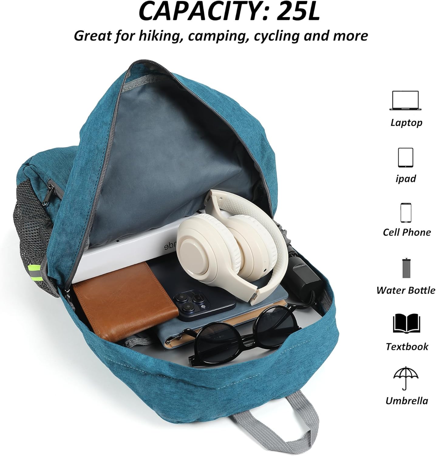 TANTOMI Small Hiking Backpack 25L Ultralight Foldable Camping Backpack Breathable Travel Backpacks Hiking Daypack for Men Women(Teal Blue)