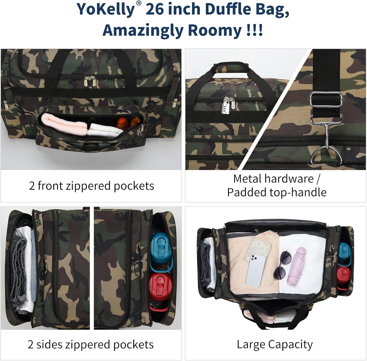 75L Large Duffle Bag for Men - 26 inch Duffel Bag Heavy Duty for Weekend Travel Sport Camping/Travel - Camo
