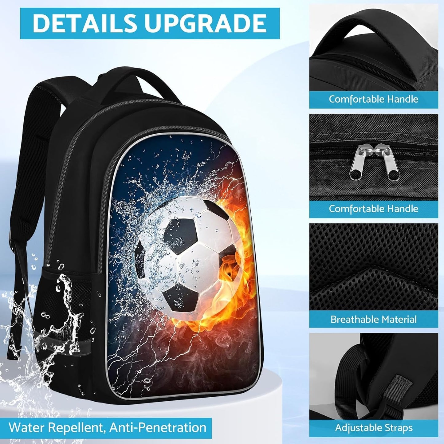 School Backpack for Boys - Soccer Boys Backpack for Kids Children Teens Elementary Middle School - Students Bag for Ages 6-18,17″Bookbag Multifunctional Large Capacity