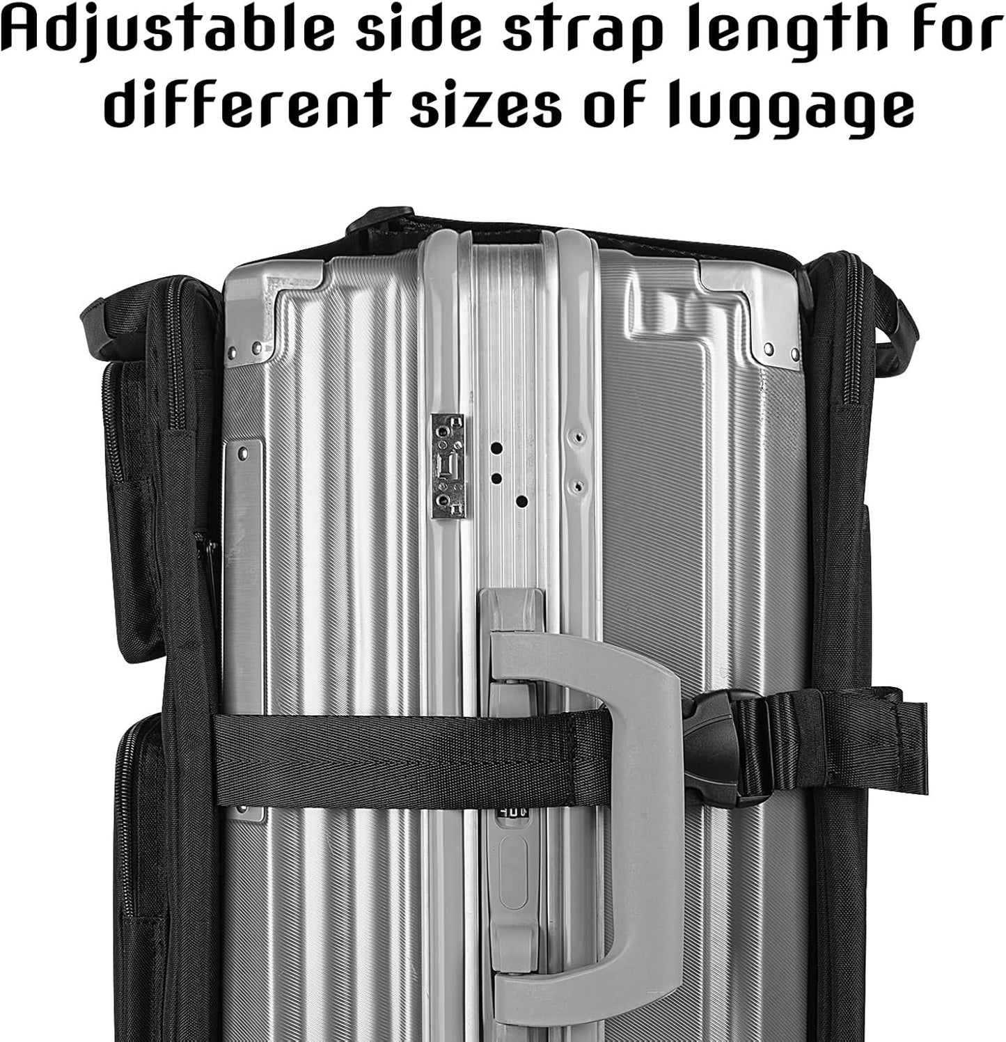 Add-a-Bag Luggage Strap – Adjustable Over Luggage Organizer for Hanging Extra Bag, Hands-Free Multi Travel Accessory for Business Trips & Vacations, Fits Most Suitcases & Laptop (Black-2)