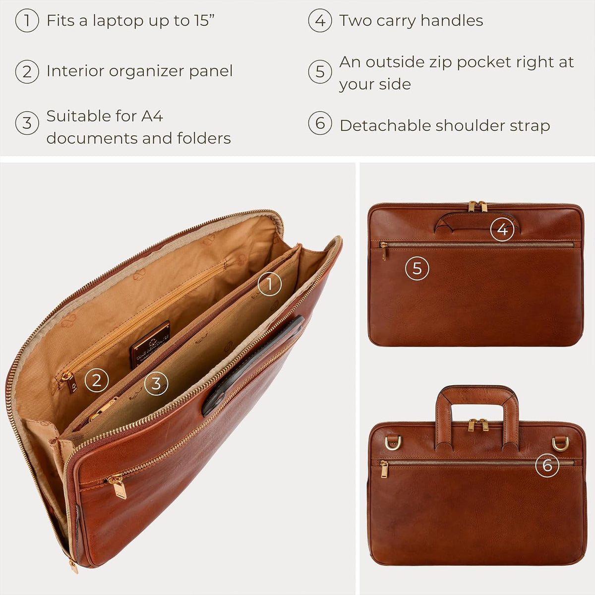 Time Resistance Slim Leather Briefcase - Italian Handmade Leather Computer Bag - Briefcase for Men