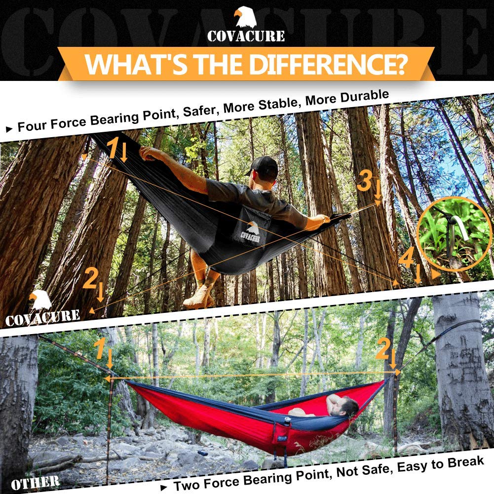 Covacure Camping Hammock, 772 lbs Capacity Double Hammock - Black