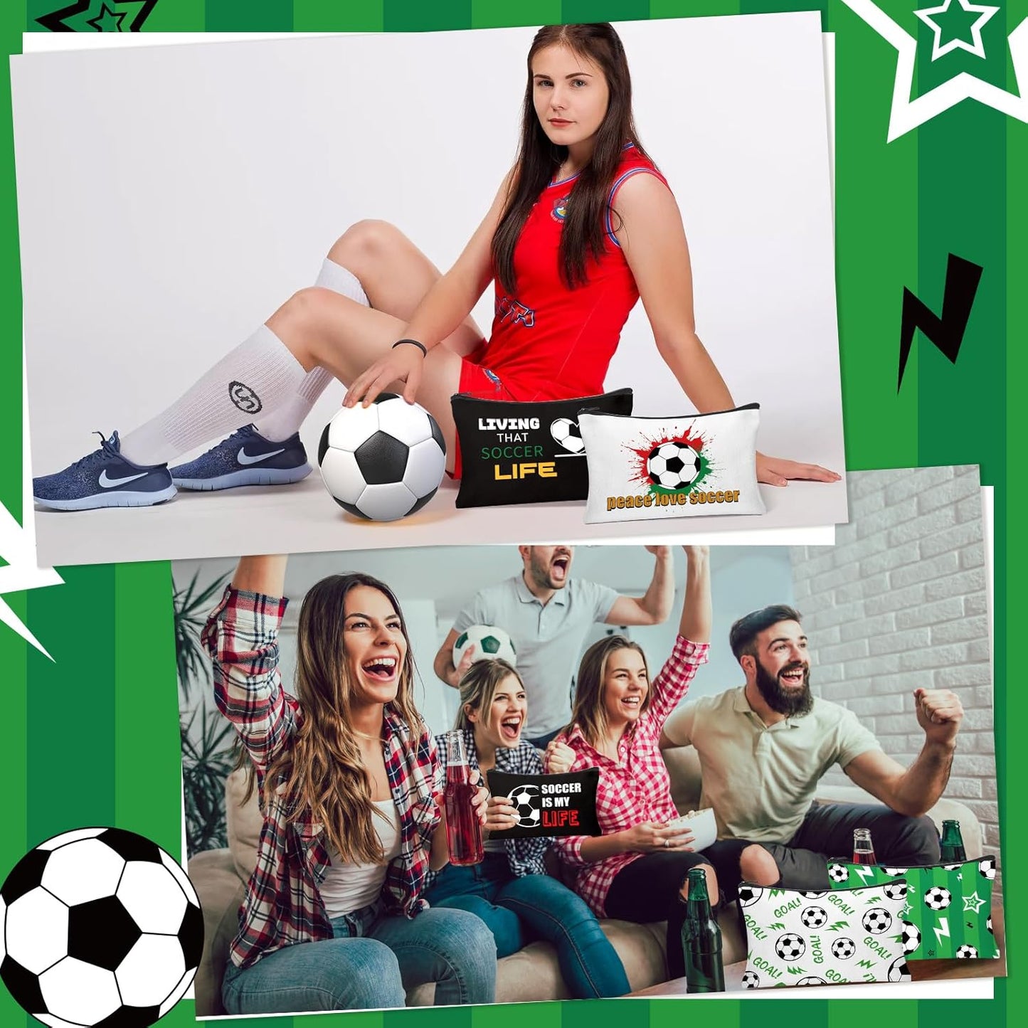 30Pcs Soccer Makeup Bags Soccer Cosmetic Bag Accessories for Women Travel Toiletry Pouch for Lover Players Sports Team Christmas Gifts