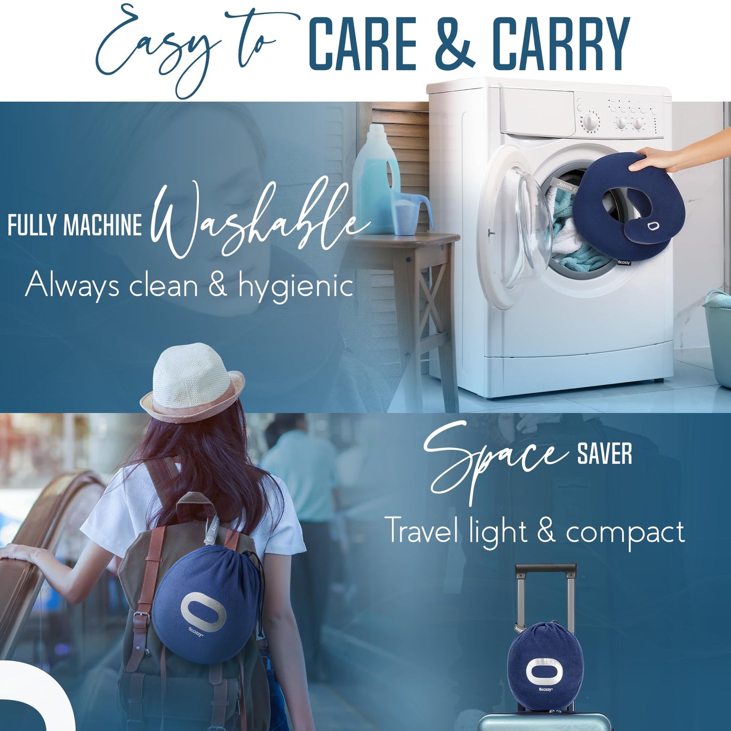 BCOZZY Travel Neck Pillow for Airplane – Patented Double Support for Head, Neck, and Chin. Best for